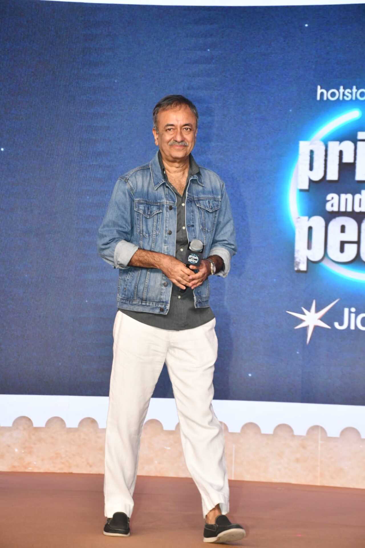 Filmmaker Rajkumar Hirani was spotted at the trailer launch event of Pritam and Pedro. He arrived in a casual-smart look and was seen engaging with the team at the event.
